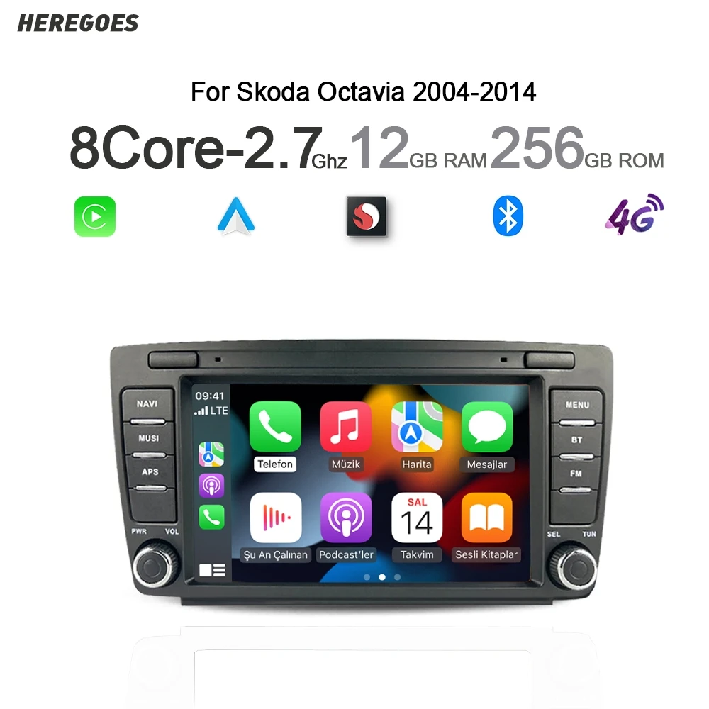 Carplay 8 inch Android 13 Car Radio For Skoda Octavia 2 A5 2004-2013 GPS Navigation Stereo Multimedia Bluetooth Wifi 8+256GB RDS