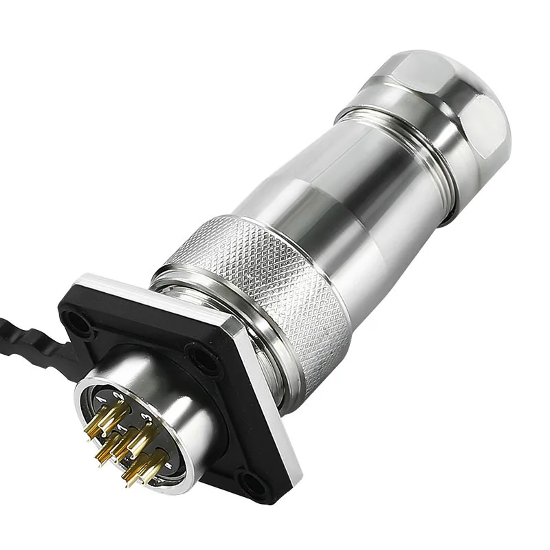Waterproof IP67 WS20 Stainless Steel Aviation Plug Socket WS20-2P 3P 4P 5P 7 Core 9-Pin 10-Pin Connector 2 3 4 6 7 8 9 10 12 pin