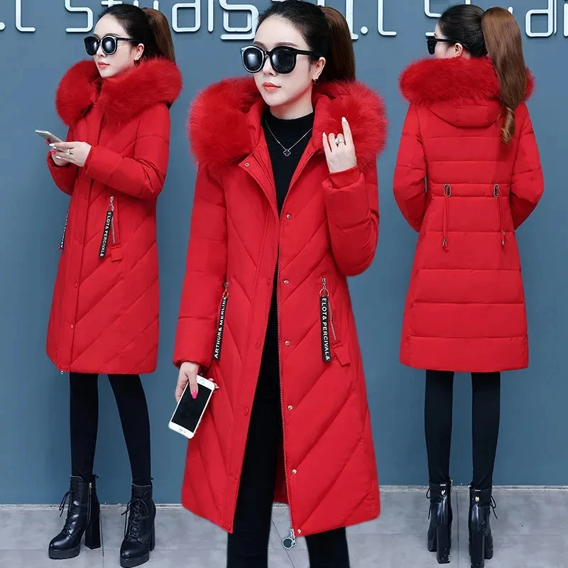 Down Cotton Jacket Women 2022 Winter New Korean Versatile Casual Padded Coat Female Large Size Fur Collar Hooded Thick Parkas