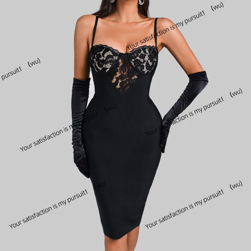 Femininity suspender lace backless bandage dress