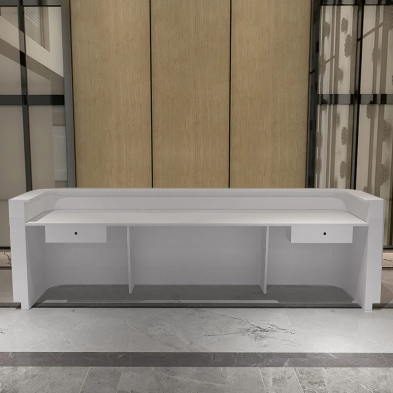 custom.Modern Company Office Reception Table Design Large Size Wood White Front Desk Beauty Salon