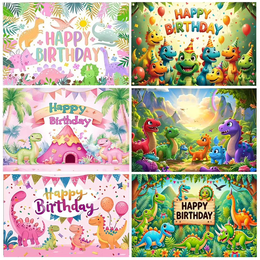 

Cartoon Dinosaur Jungle Birthday Party Poster Backgrounds For Baby Shower Cartoon Jungle Decor Backdr Forests Photo Studio Props