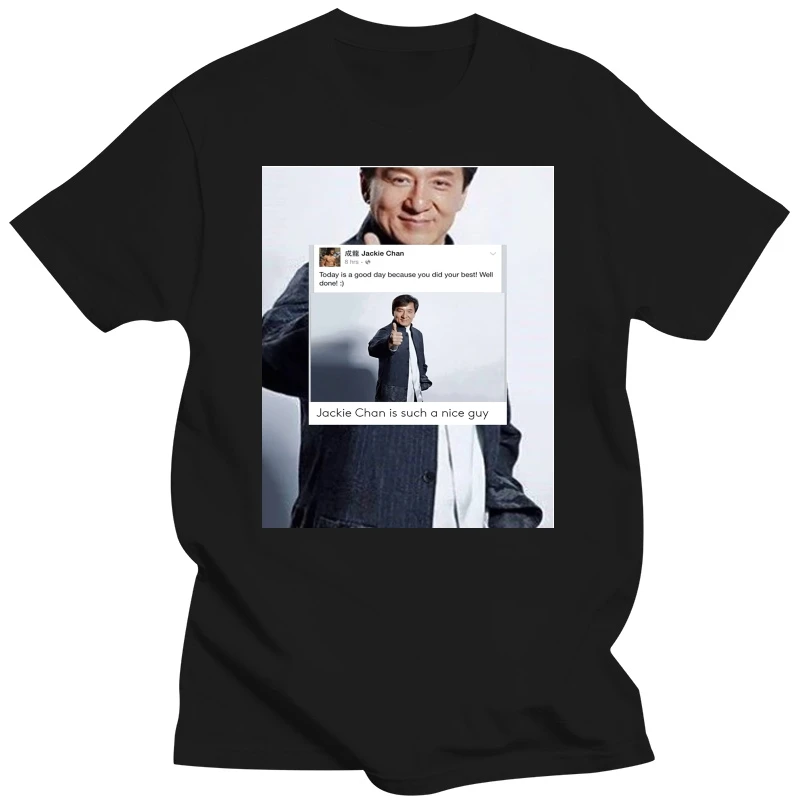 Jackie Chan T Shirt MOTIVATIONAL JACKIE CHAN T-Shirt Short Sleeves Cute Tee Shirt Plus size Printed 100 Percent Cotton Tshirt