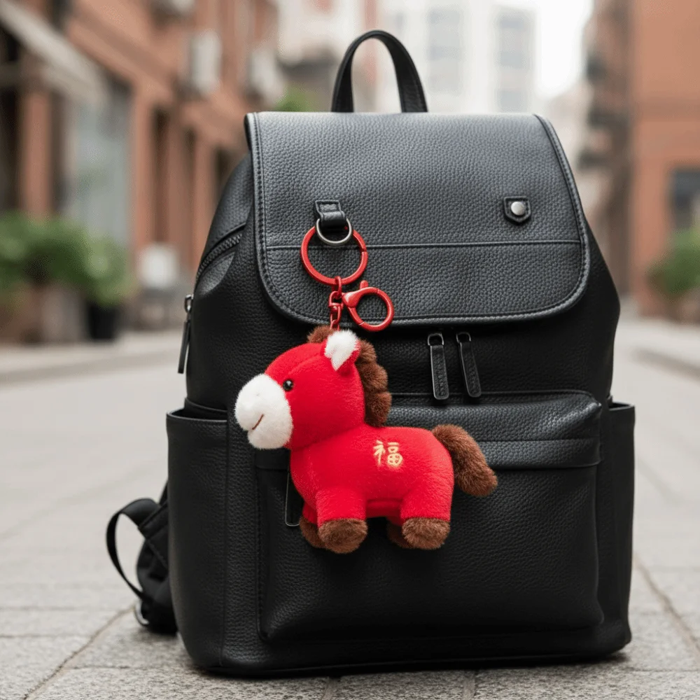 Creatieve Rode Pony Hanger Chinese Stijl Geluk Knuffeldier Sleutelhanger Kawaii Pluizige Chinese Nieuwjaar Cadeau Auto Decoratie