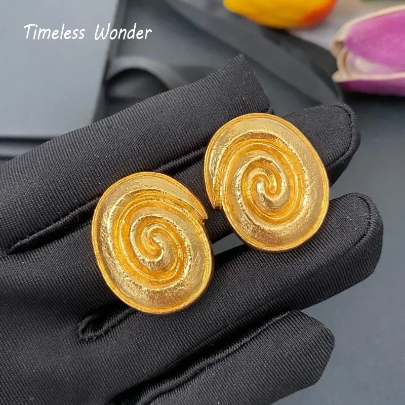 Timeless Wonder Retro Brass Geo Clip on Earrings for Women Designer Jewelry Runway Luxury Brand Gift Sweet Vintage Trendy 5133