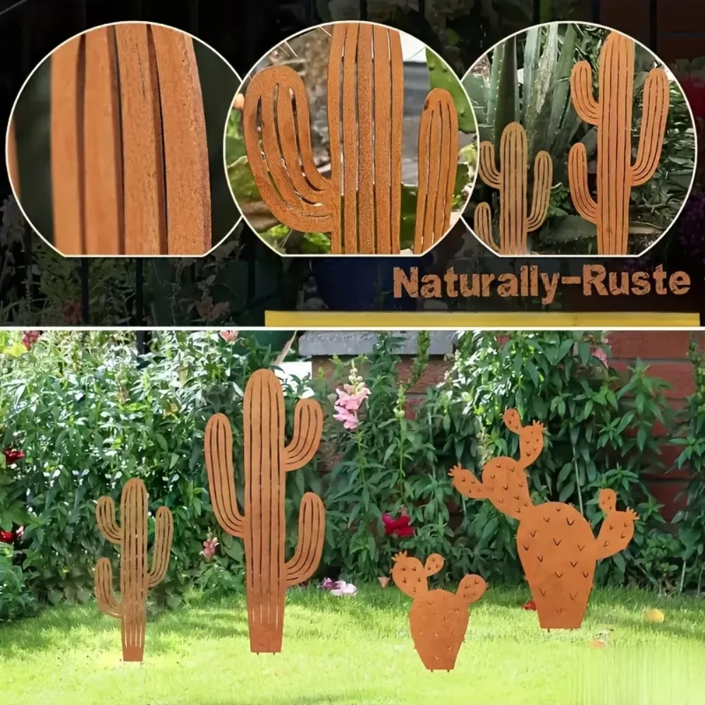 

2Pcs Rustic Metal Cactus Garden Stake, Modern Outdoor Decor, Durable Iron Art for Yard, Cactus Decor