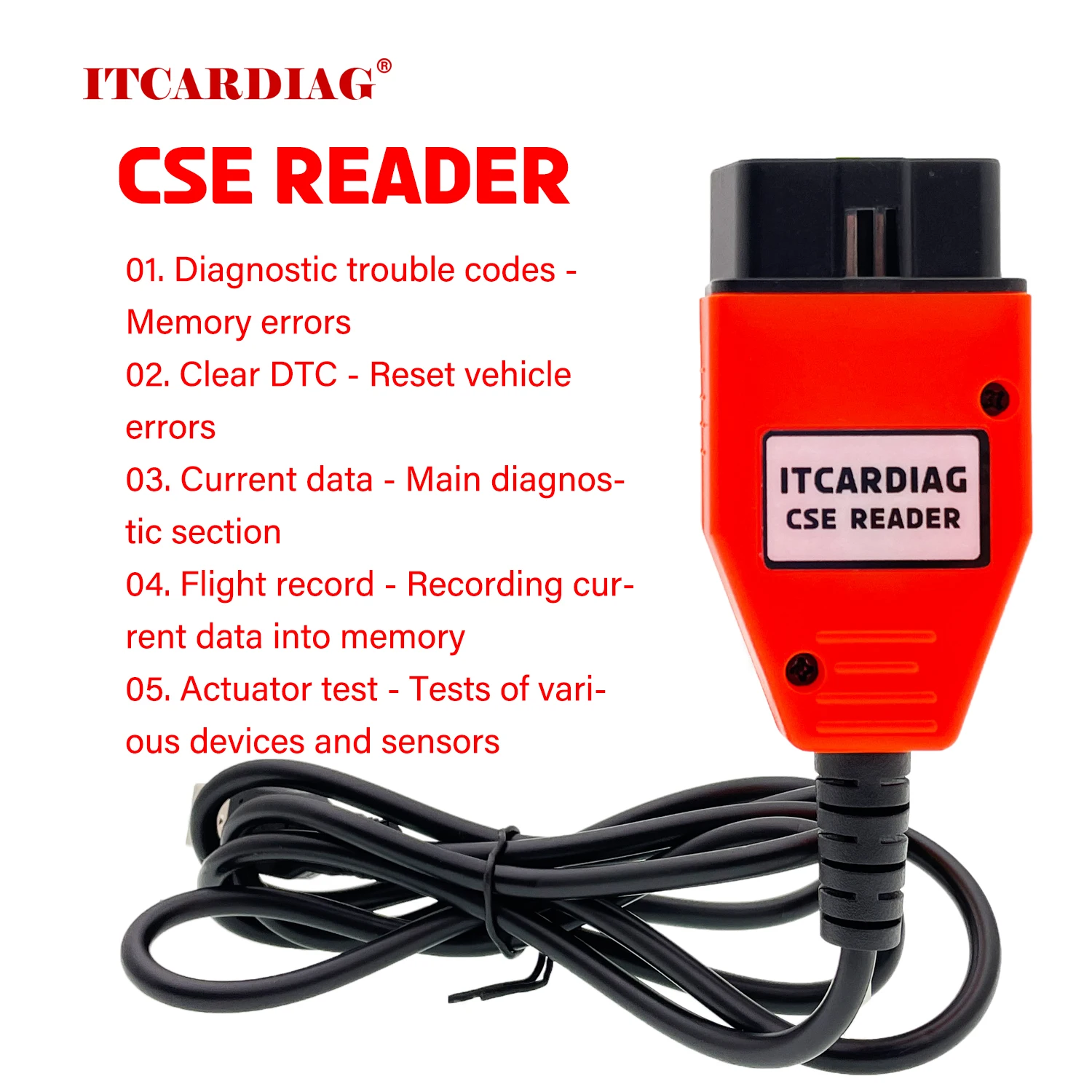 

ITCARDIAG CSE Reader OBD2 OBDII Code Scanner Read Fault Code Clear DTC Current Data Actuator Test For Asia Europe US Korea Cars