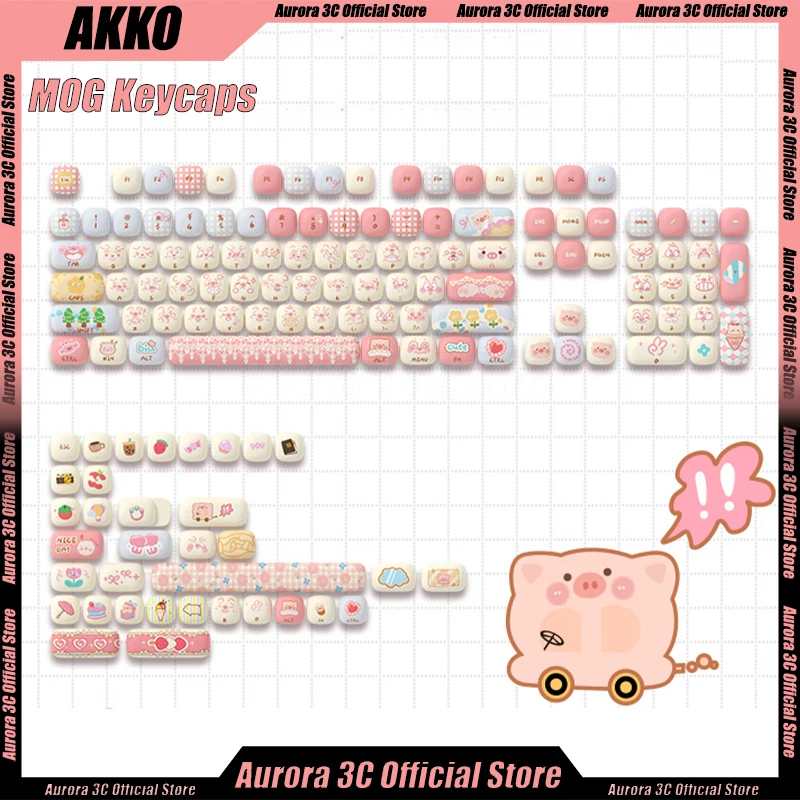 

AKKO Pig Party Keycap Mog 139keys Ergonomics Gaming Pbt Sublimation Customized Cute Accessories For Desktop Office Girls Gifts