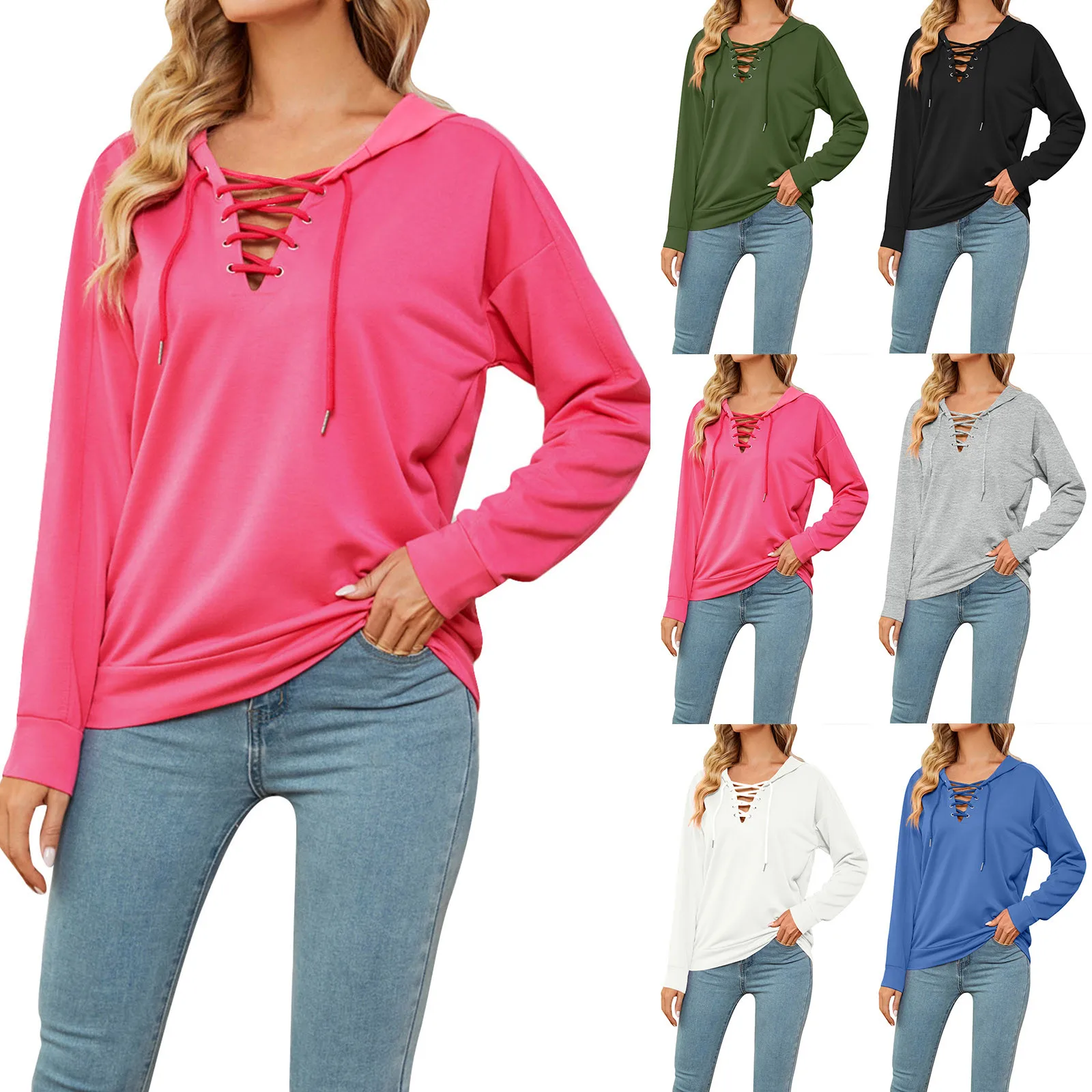 

Womens Hoodie Sweatshirts Casual Drawstring Stitching Tunic Tops Long Sleeve Hoodie Loose Hoodies Hoodies For Women