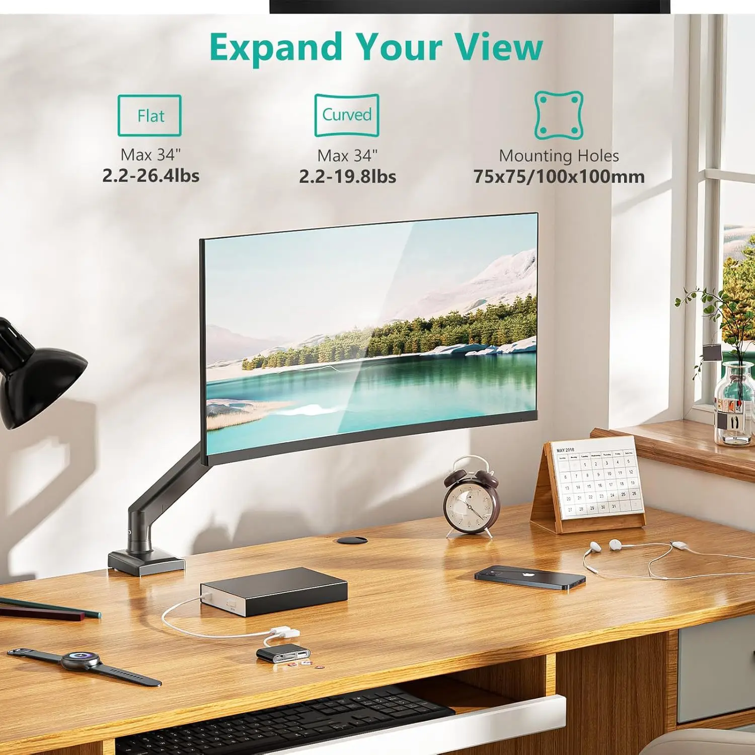 Universal Computer Monitor Bracket with Mechanical Arm and Cantilever Rotation-Black/Silver