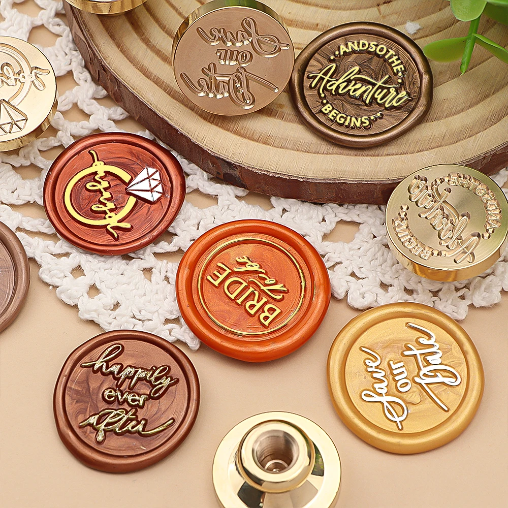 Wax Seal Stamp Head 25mm Brass Stamp Engaged Happily Ever After Save Our Date Bride To Be for Decorating Envelopes Greeting Card