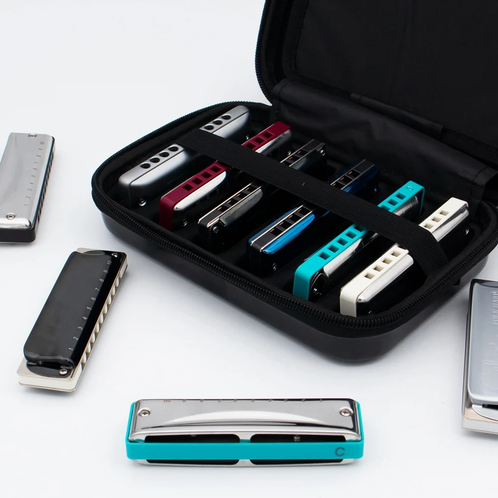 A06F-10 Holes For Harmonica Case , Zippered Pouch Storage For Harmonicas Can Hold 12 Harmonicas