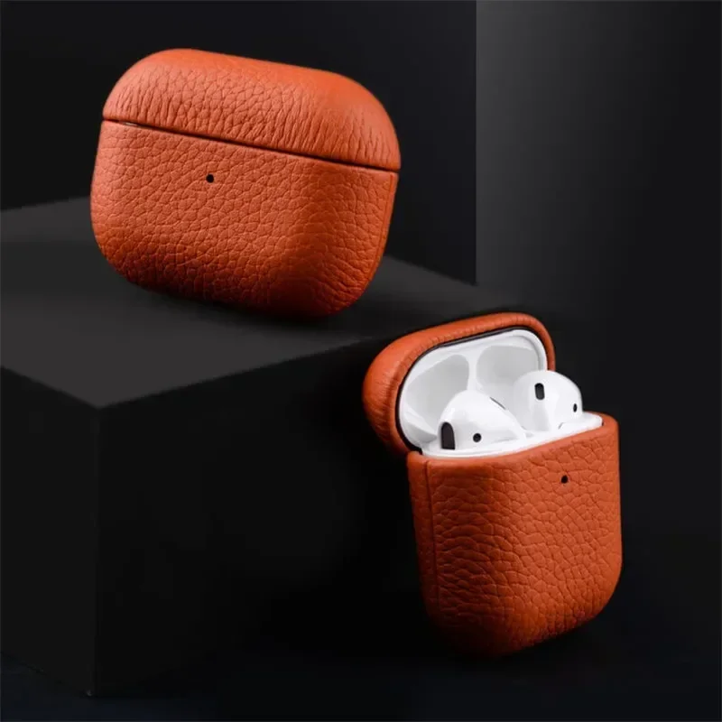 100% Italian Genuine Leather Case For AirPods Pro3 Pro 3 2 Lychee Grain Earphone Cover Real Cowhide Cases For AirPods 4 Pro 3 - Image 3