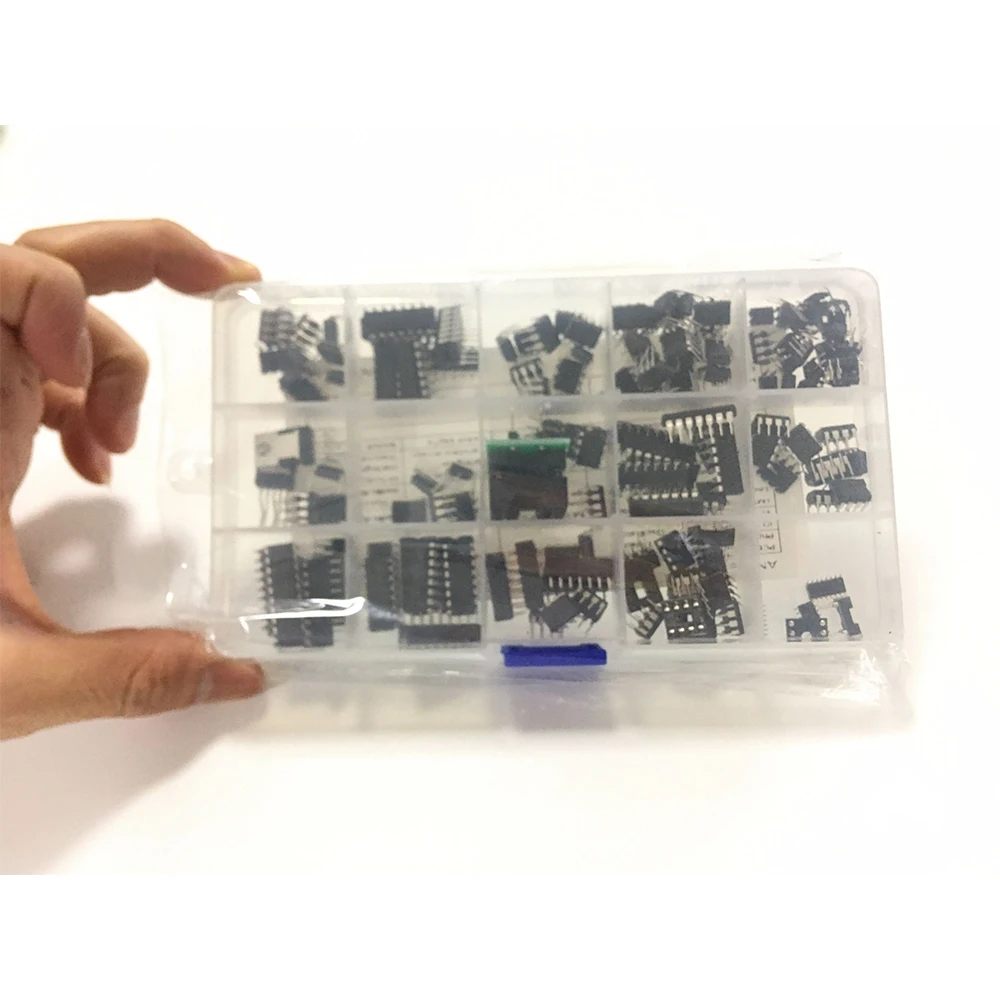 Leading-IC Chip Assortment 150Pcs,Opamp,Oscillator,Pwm,PC817,NE555,LM358,LM324, JRC4558,LM393,LM339,NE5532 Incl. Sockets