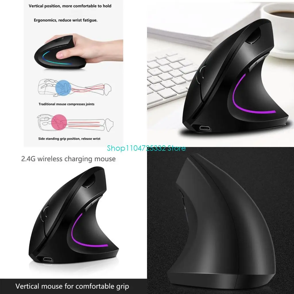 P5EA Vertical Mouse 2.4G RGB Wireless Ergonomic Gaming Mice 800 1200 1600 2400DPI