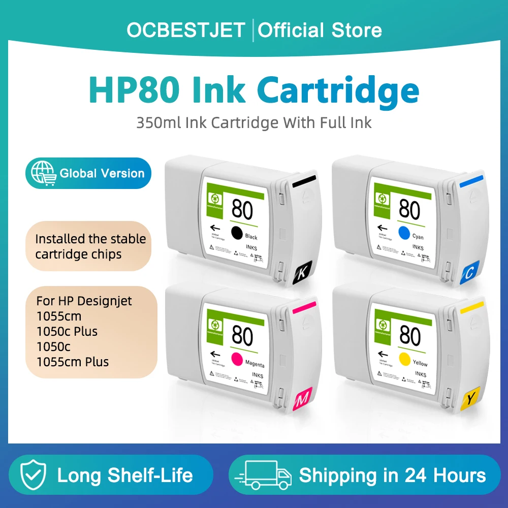 For HP 80 Full Ink Cartridge 350ML For HP Designjet 1050 1055 1050c Plus 1055cm Plus Printer C4871A C4846A C4847A C4848A
