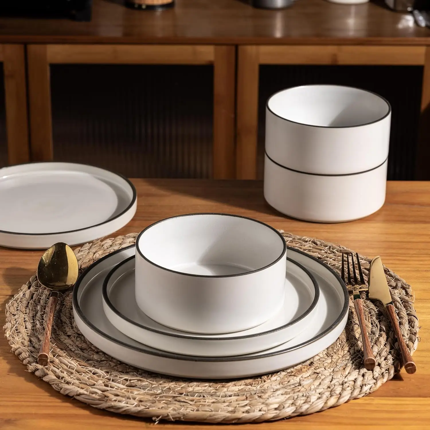 Ceramic Dinnerware Sets of 6, High Edge Stoneware Plates and Bowls Set, Oven & Dishwasher & Microwave Safe Dishes Set