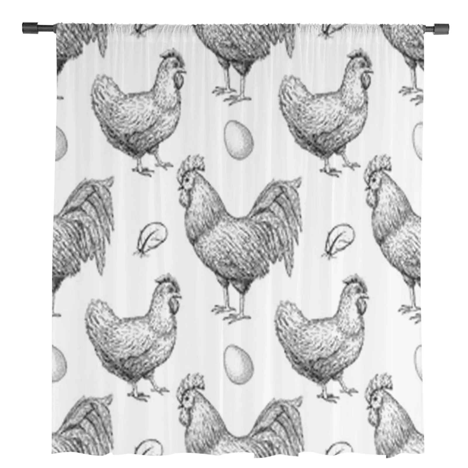 Chicken Hand Drawn Chiffon Sheer Curtains For Living Room Bedroom Decor Kitchen Window Voiles Tulle Curtain