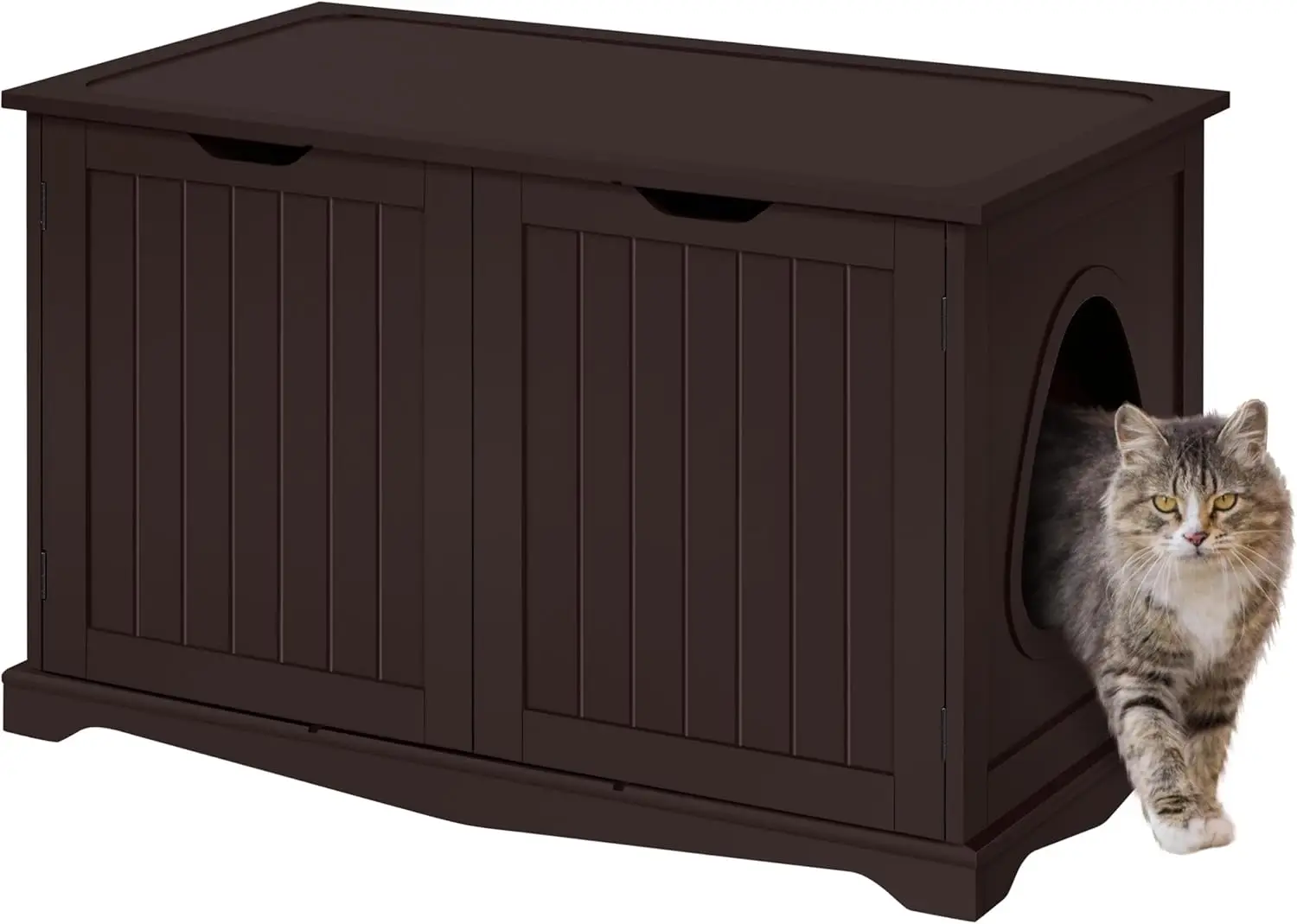 

Wooden Cat Litter Box Enclosure Furniture Hidden Storage Bench with Divider Indoor Pet House