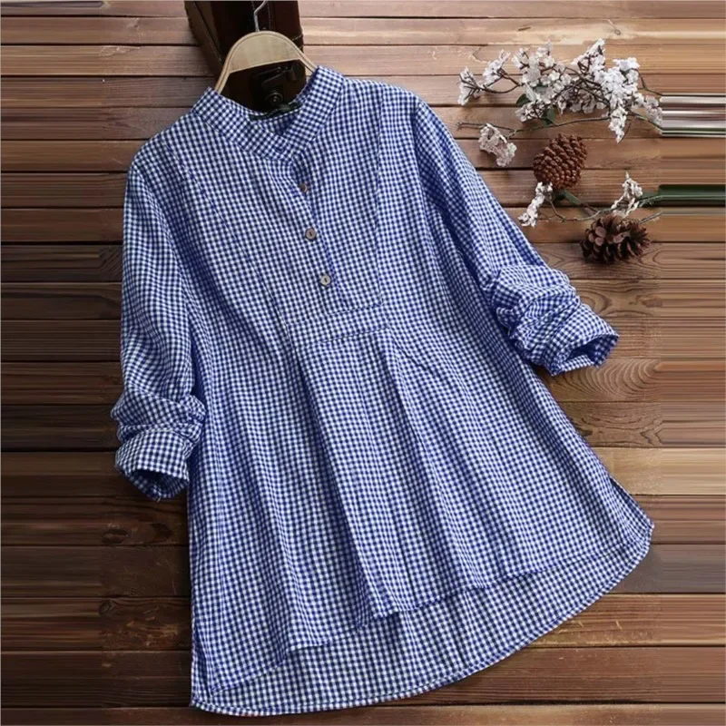 

Vintage Plaid Shirt For Women Long Sleeve Button Blouses Loose Casual Tops Ladies Spring New Print Blouse Mujer Blusas