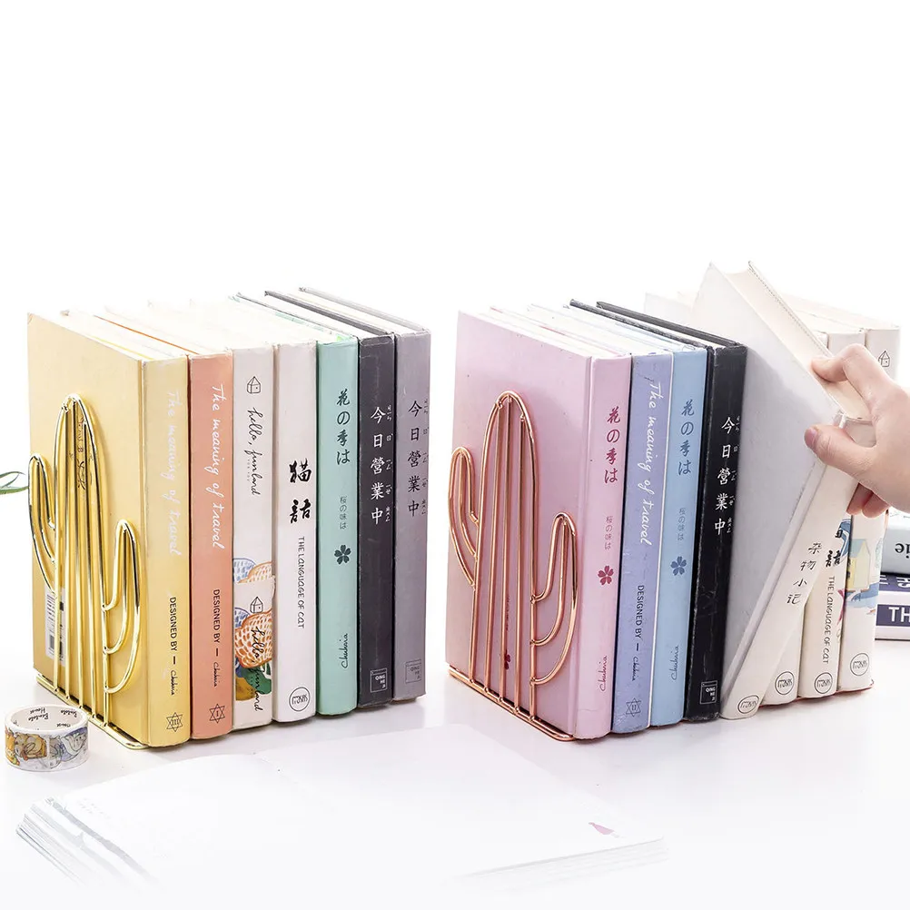 Cactus Book Stand 1 Pair Iron Desktop Bookends Magazine Organizer Holder for Home Office Classroom