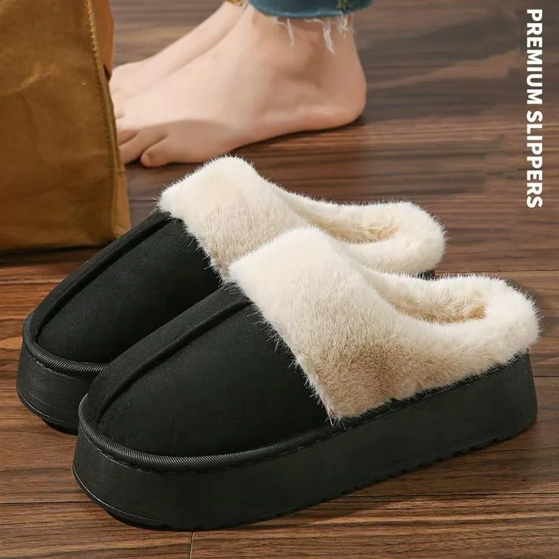 Fashion Women Fluffy Slippers for Autumn and Winter Indoor EVA Thick Sole Anti-Slip and Warm Unisex Slippers for Winter