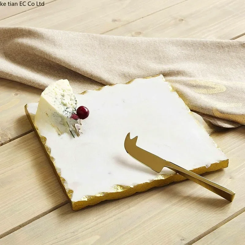 European style luxury gold edged natural marble tray Home Hotel Bathroom Storage Aromatherapy Perfume Jewelry Storage Tray