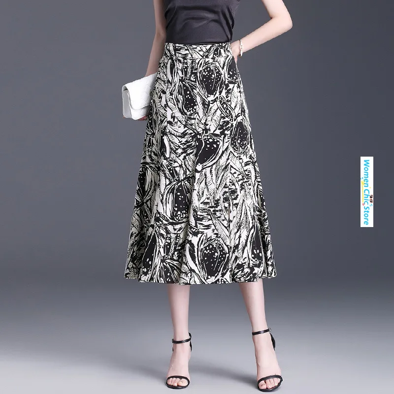 

Women Fashion Print A-line Midi Skirt 2024 Summer New Office Lady Elegant Slim Fit Casual Korean Style Skirts Plus Size 73133