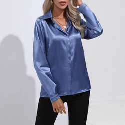 Silk Women Shirt 2023 Satin Womens Tops Female Clothing Solid Long Sleeve Shirts and Blouse Basic Ladies Tops OL Women's Shirts