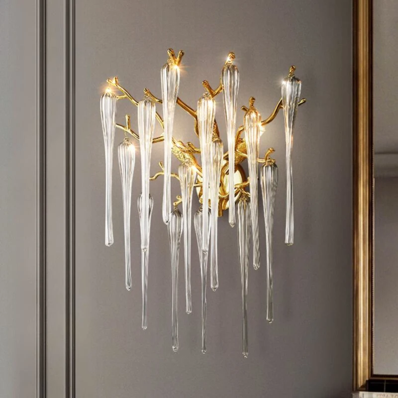 Gold crystal wall lamp luxury living room bedroom bedside lamp LED modern aisle corridor lighting