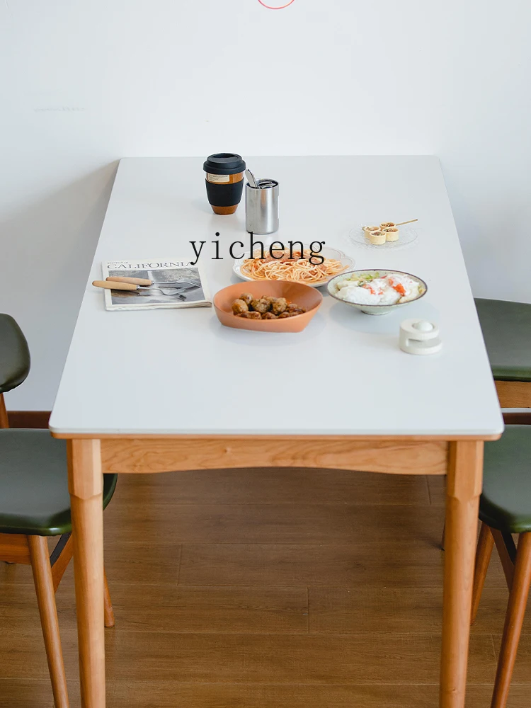 Solid Wood Dining Table Cherry Wood with Drawer Table and Chair Set Rock Slab for Home Small Apartment