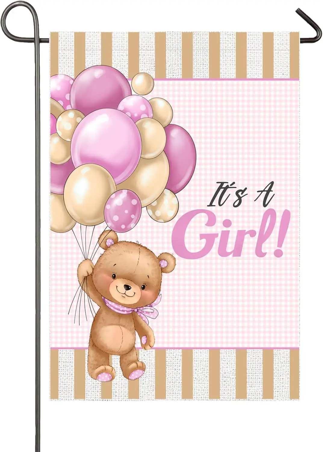 It's A Girl Garden Flag 12x18 Inch Double Sided Teddy Bear Balloons Baby Girl Garden Flag Baby Shower Birth Announcement Gen