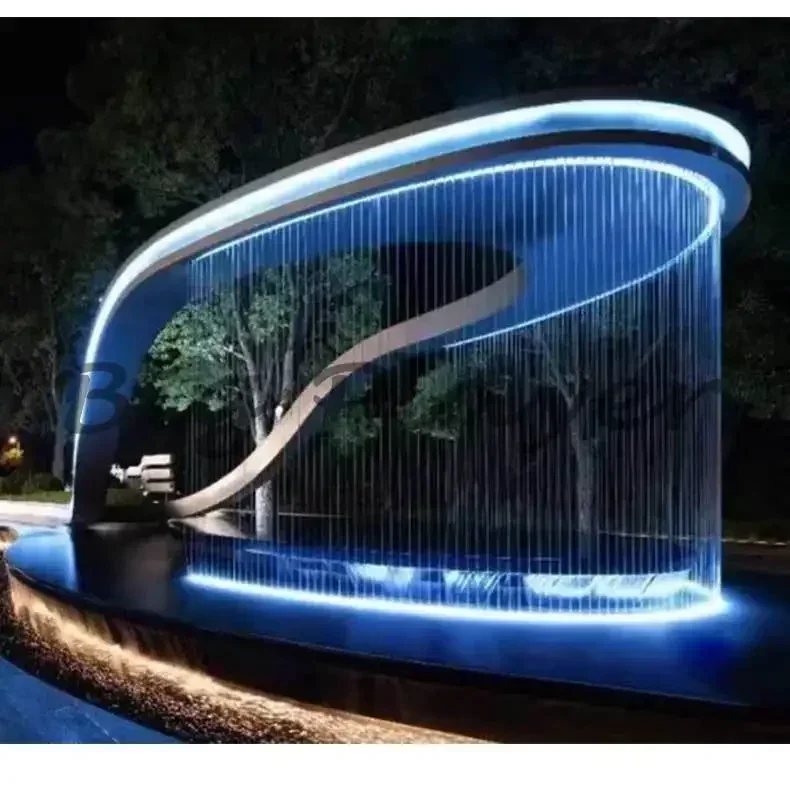 Draw Wire Water Curtain Optical Fiber Water Waterfall Artificial Waterscape  Steel Wire Curtain Numerical Control Subtitles