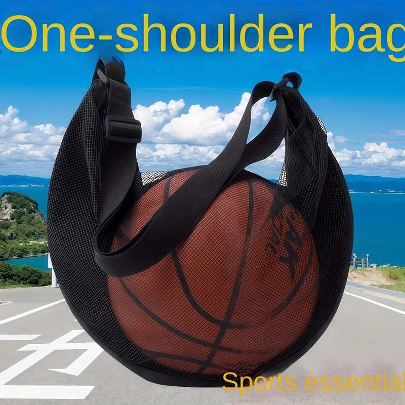 

Сумка-сетка для одного мяча с карманом на молнии, спортивная сумка-мешок на шнурке для хранения и переноски баскетбольных мячей, 1 шт.