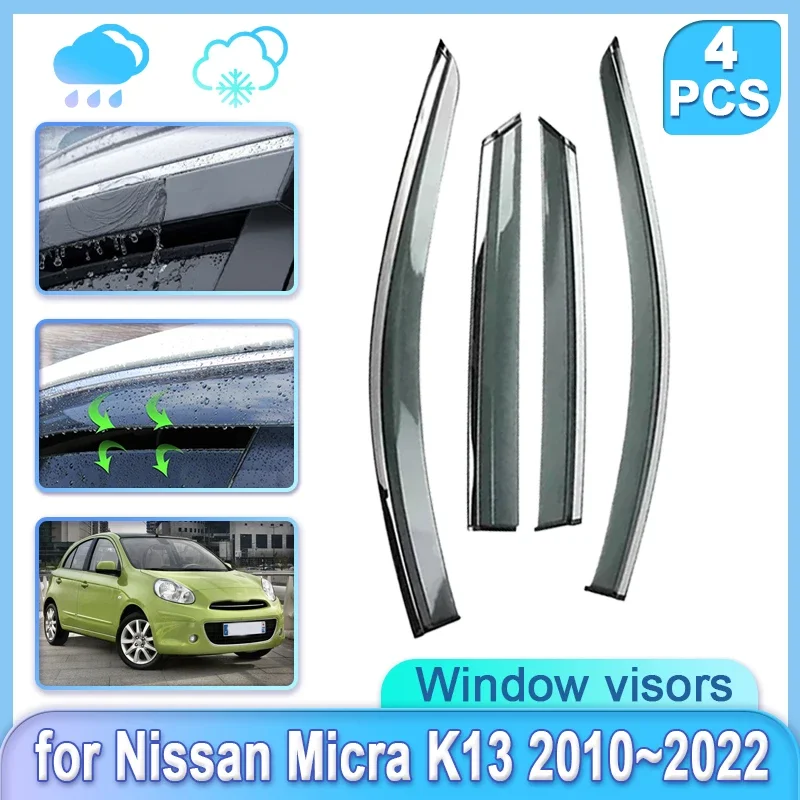 4x Car Window Door Visor For Nissan Micra K13 W02A 2010~2022 2018 2019 2020 Rain Guard Shade Weathershield Door Visor Accessorie