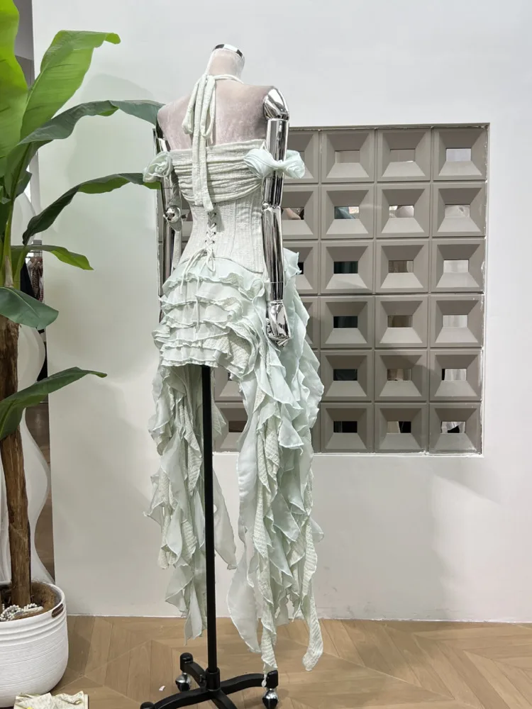 DFDG ثلاثي الأبعاد الأزهار 2025 أوائل الصيف المرأة الجديدة المتخصصة تصميم الشعور الأعشاب البحرية الشريط شرابة حمالة فستان غير منتظم #6