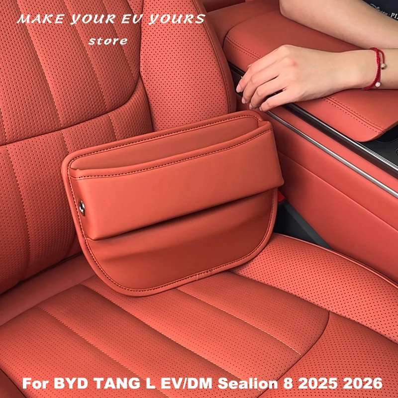 

For BYD TANG L EV/DM Sealion 8 2025 2026 Car Seat Gap Box Leather Large Capacity Multifunctional Storage Box Accessories