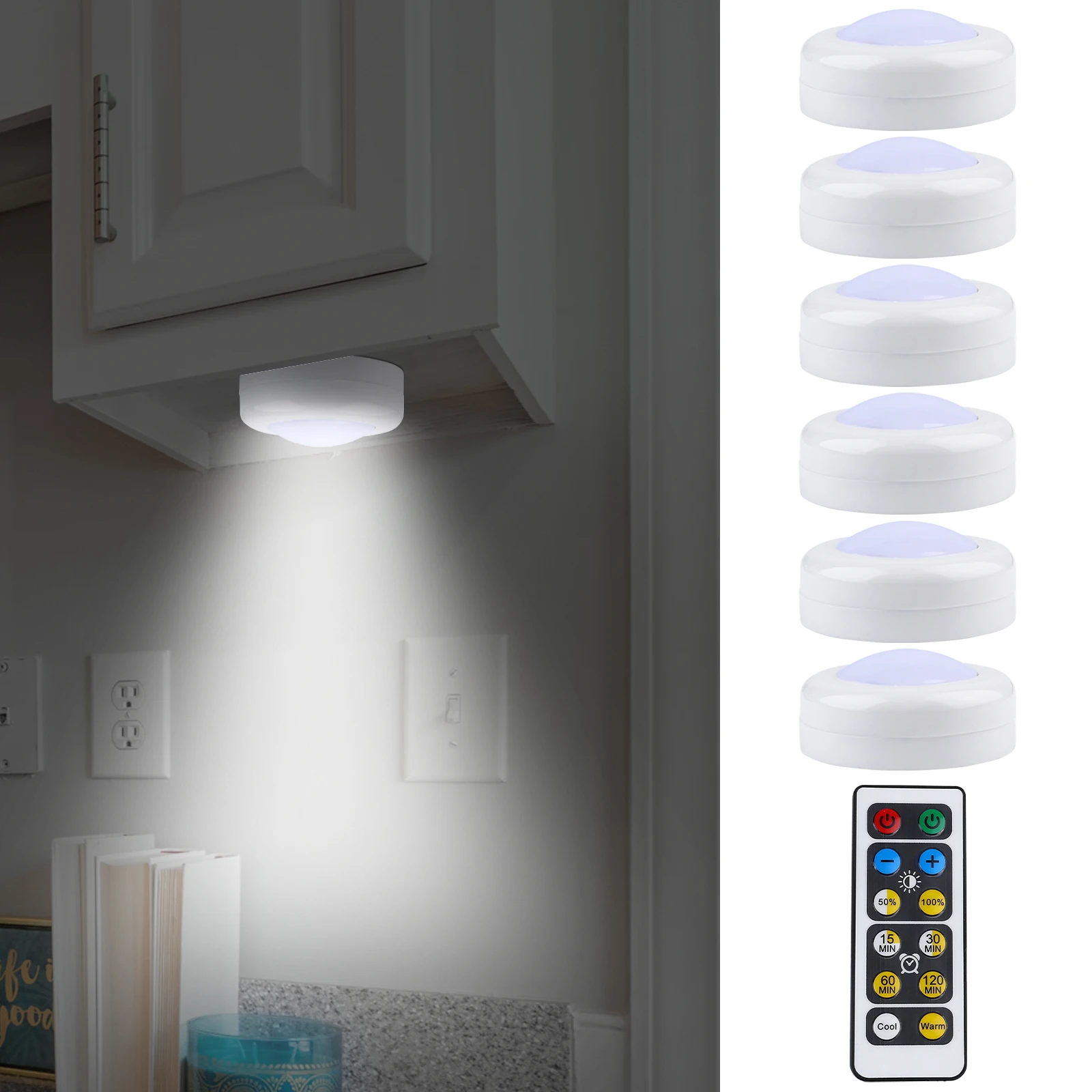 

7pcs Led Touch Sensor Lights Wireless Remote Dimmable Night Lamp Round Decorative Light For Bedroom Bathroom Closet Stairs