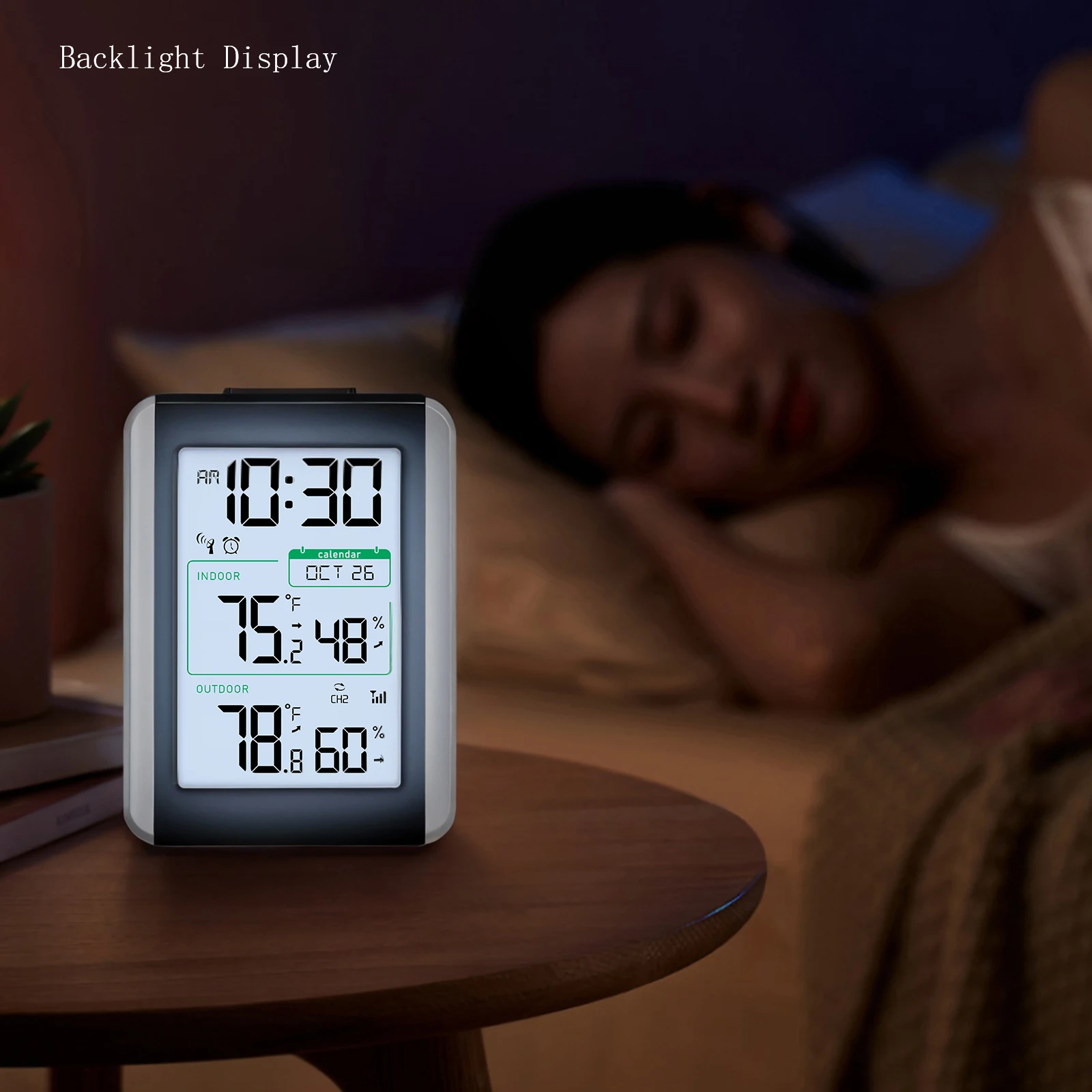 

Multi Sensor: Indoor Outdoor Thermometer Hygrometer with 3 Sensor Support - 4-Digit Time Calendar Display and Backlight for
