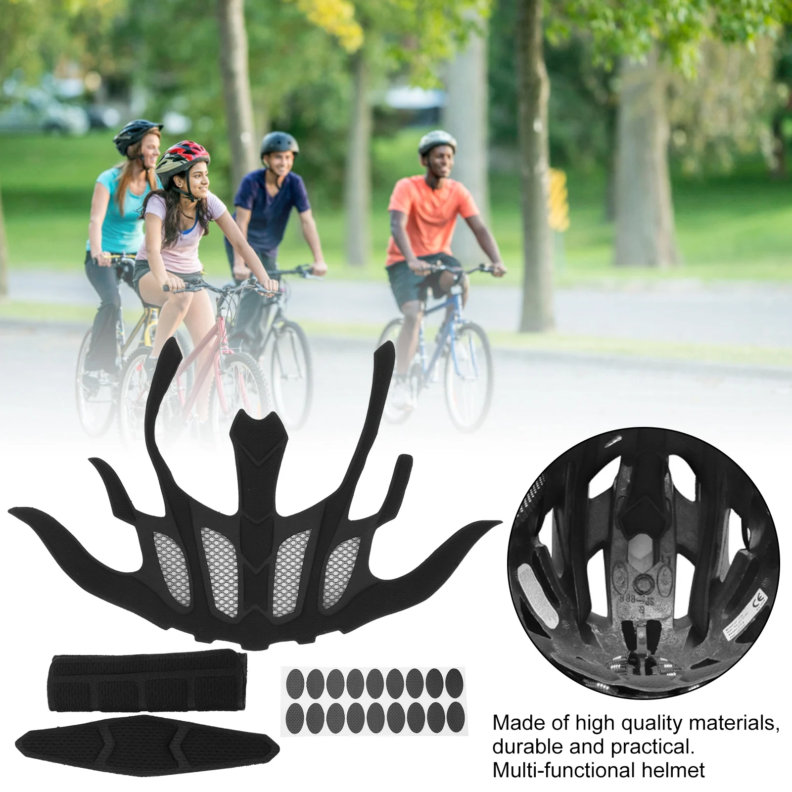 2 Sets Bike Helmet Pads Kit Helmet Foam Lining Cycling Motorcycle Helmet Foam Lining with Anti‑Insect Net Helmet Padding Kit
