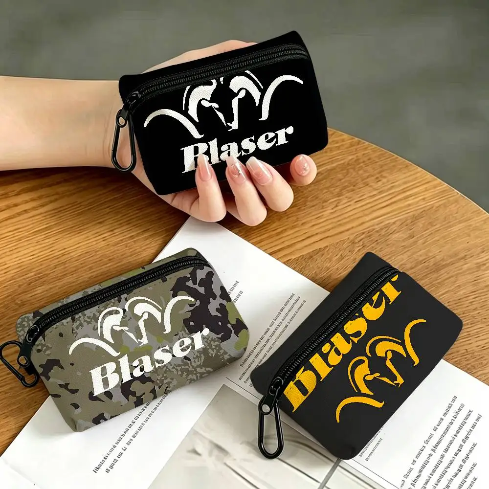 Blaser Logo Portable Mini Oxford Cloth Coin Purse With Carabiner Hook Zipper Key Card Earphone Storage Wallet