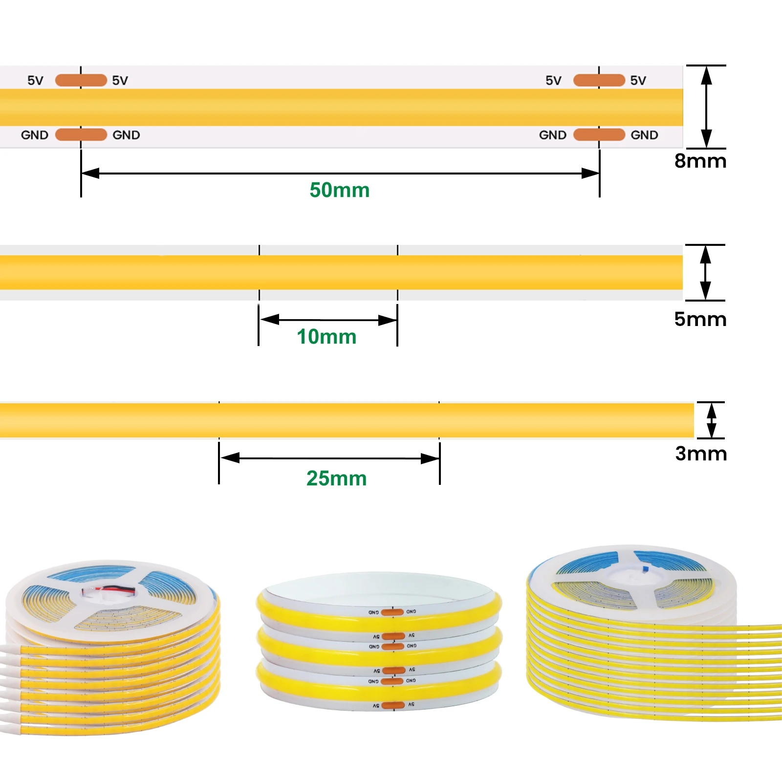 5V 3MM 5MM 8MM COB LED Strip Light 320LEDs/M Button Battery Powered Flexible Adhesive Tape Diode Lamp Cold Natural Warm White