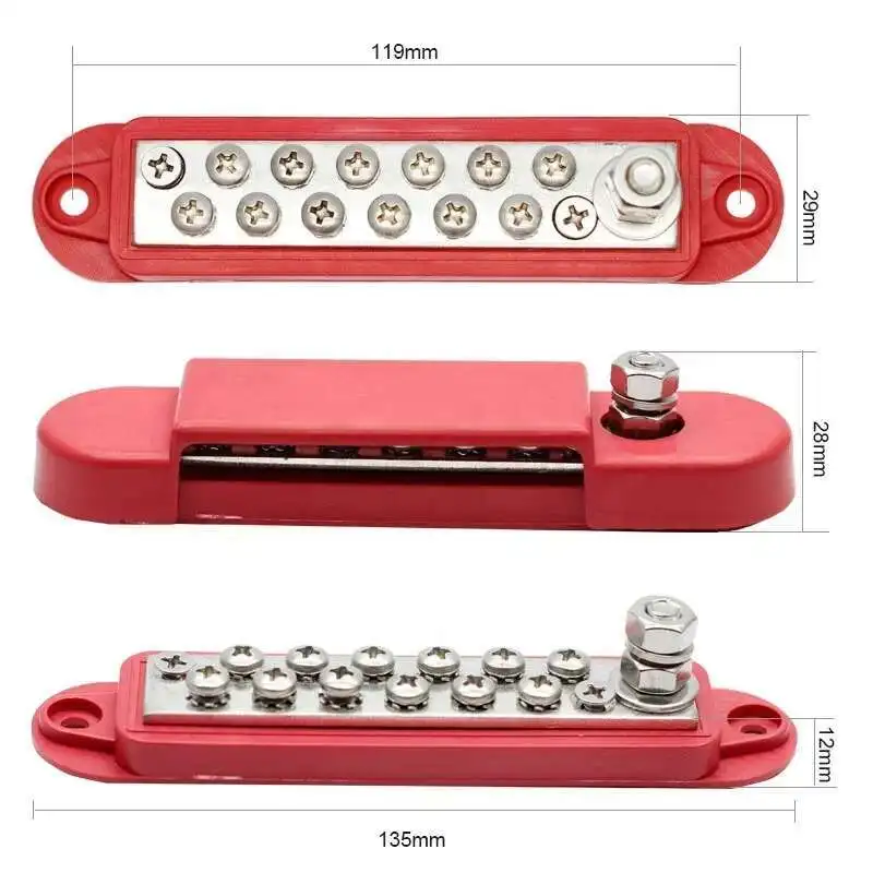 

LJZ-13 Automatic Marine Electric Battery Busbar 12 Stud M8 Post Power Distribution Terminal Red Block 150AMP Connector