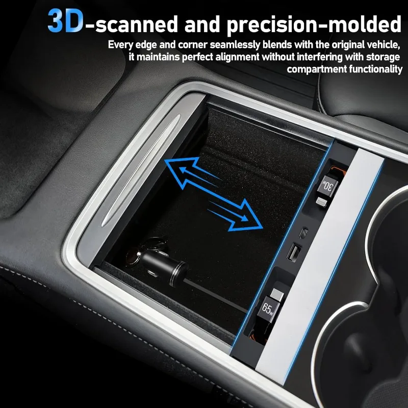 Phone Charger Fast Charging Docking Station For Tesla Model Y Juniper 2026 Model 3 Highland Retractable Center Console USB Hub view 2