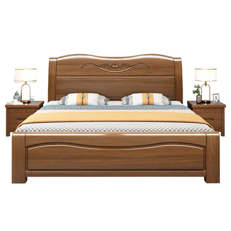 

Walnut, modern Chinese style, double bed, master bedroom storage queen bed
