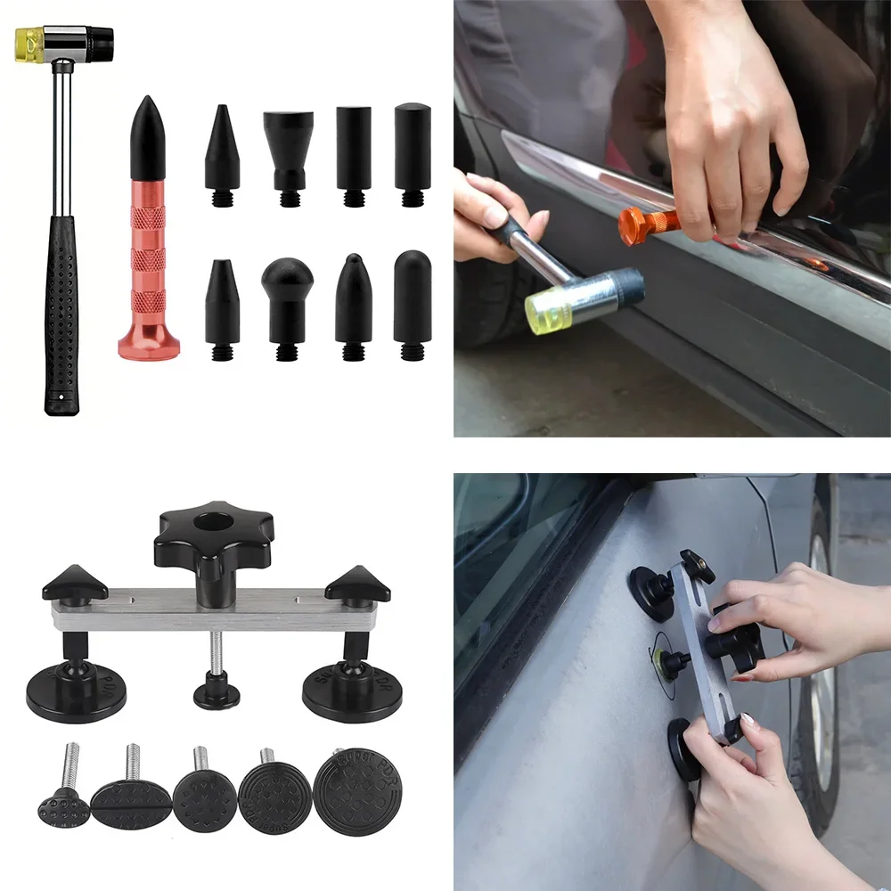 Auto Body Dent Repair Tools Kit Sheet Metal T Dent Puller Slide Hammer Reverse Hammer Glue Car Paintless Suction Cup Removal Set