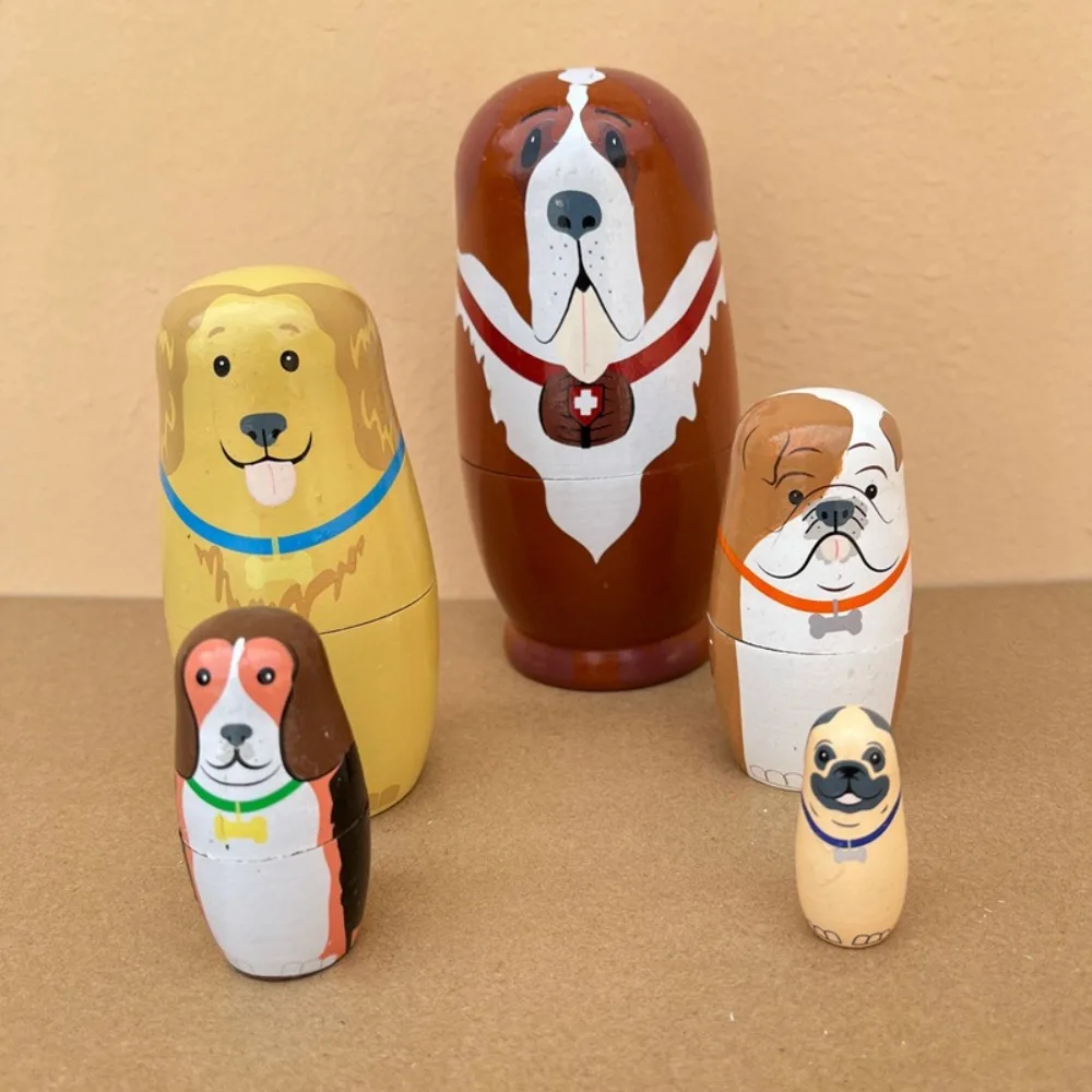 

Hand Paint Toys Wooden Russian Nesting Dolls Figurines Decorations Animal Matryoshka Doll Cartoon Collection