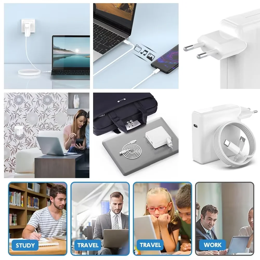محول طاقة USB-C بقدرة 30 وات لجهاز MacBook Air/Pro - شاحن PD سريع متوافق مع MacBook 12/13/15 بوصة، iPad Pro، iPhone 15/14/13
