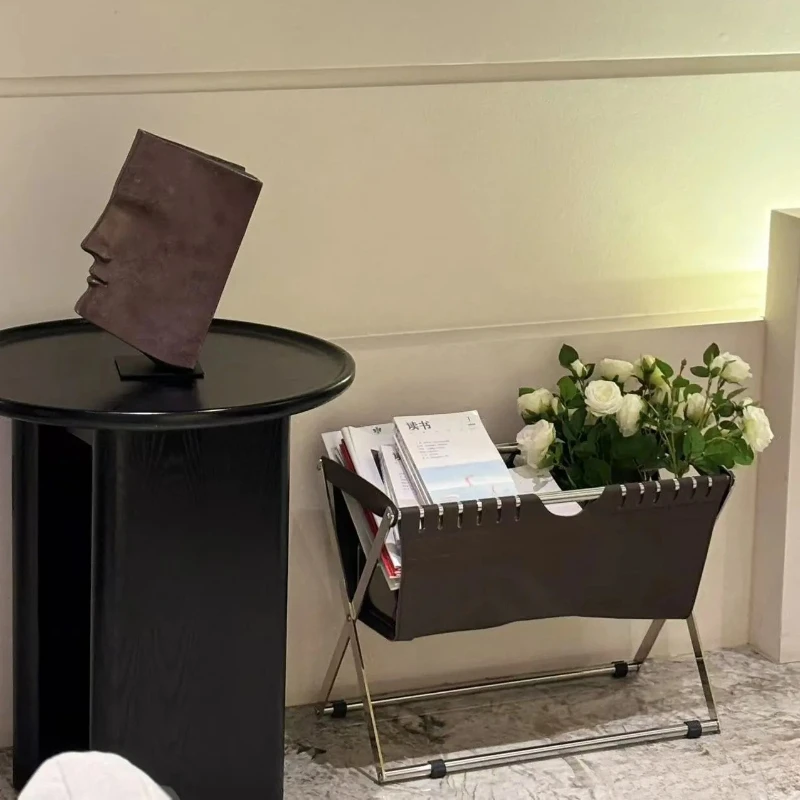 Nordic Stainless Steel Leather Book and Newspaper Shelf, Floor Storage Shelf, Household Newspaper and Magazine Storage Shelf