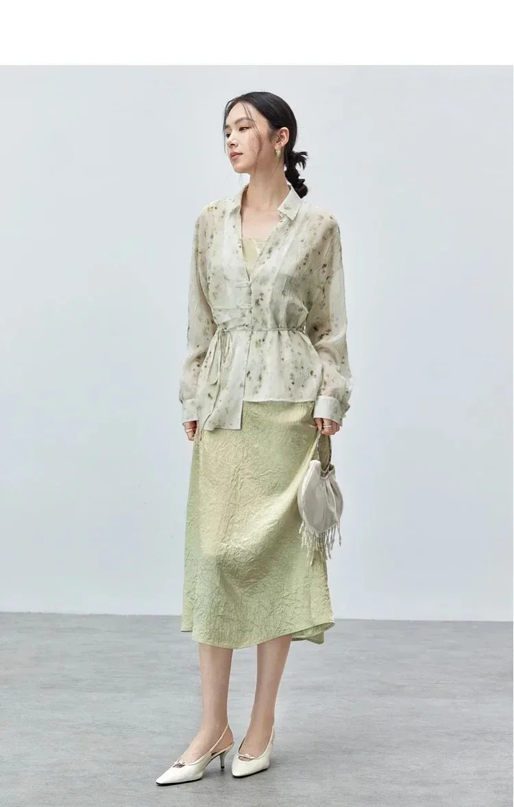 센투빌라 여성용 투피스 드레스 세트 2025 우아한 미디 베스트 드레스 프린트 V넥 레이스업 셔츠 파티 매칭 세트 143Z55545